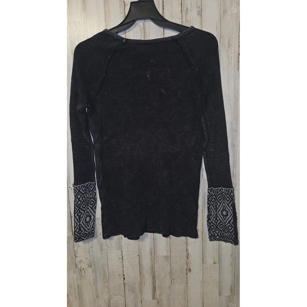 Able size L Studded Thermal Waffle Boho Tee Shirt Knit Top Long sleeve - Picture 3 of 5